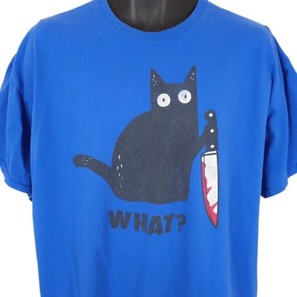 Black Cat T Shirt Mens Size 2XL Blue Halloween Funny Humor Joke